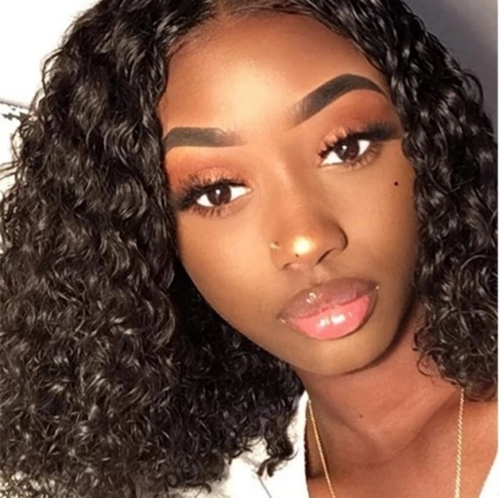 Short Bob Kinky Curly Wig Brazilian Natural Human Hair Wig.  Lace front